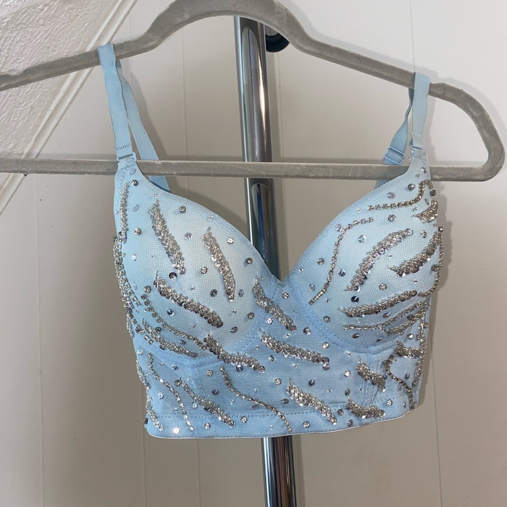 Small Bedazzled Windsor Baby Blue Corset Top
